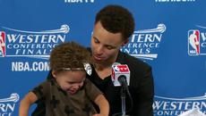 Дъщерята на Stephen Curry засенчи баща си, звезда от N B A по време на пресконференция - Videoclip.bg