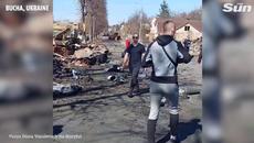 Destroyed Russian column seen on street in Bucha, Ukraine - Videoclip.bg
