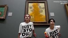 ЕкоАктивисти протестирт рушейки картини на велики художници - Climate protesters throw soup on Van Gogh painting - Videoclip.bg
